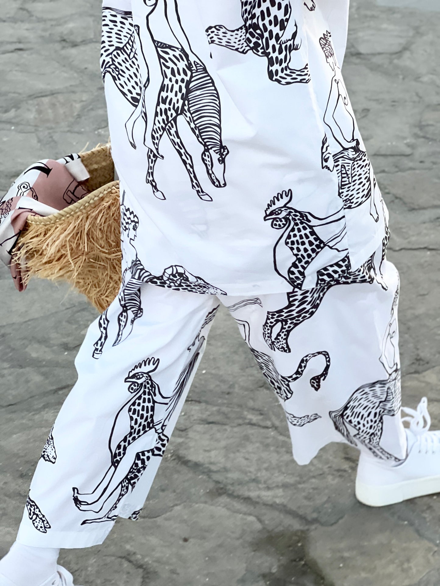 Special Pre-Order |  ELASTICATED WAIST PANTS  | “MYTHOLOGY PRINT” - BLACK & WHITE