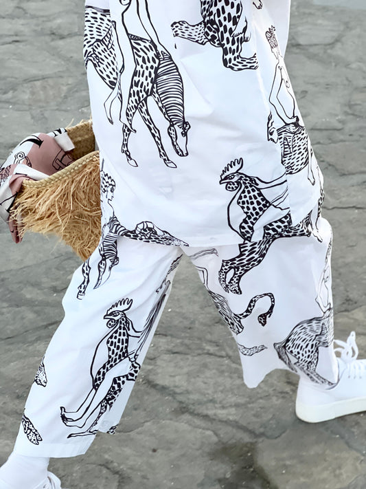 Special Pre-Order |  ELASTICATED WAIST PANTS  | “MYTHOLOGY PRINT” - BLACK & WHITE