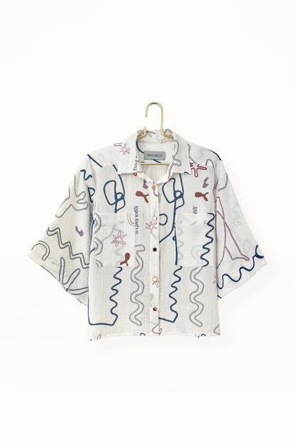 Special Pre-Order | SHORT SLEEVE SHIRT  |  “FACES PRINT” - WHITE