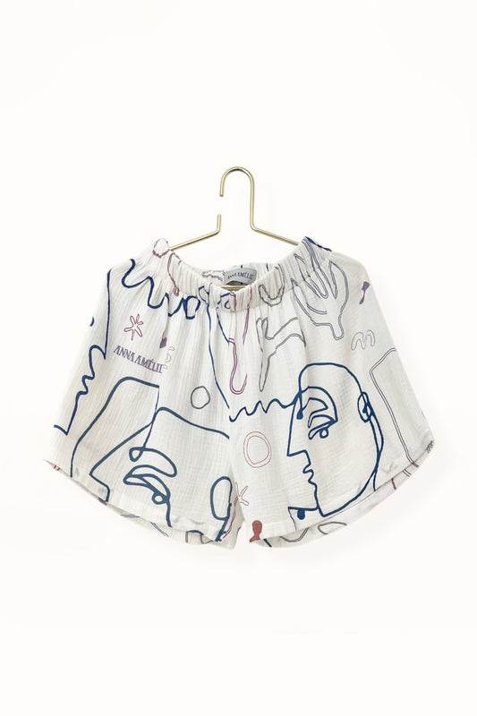 Special Pre-Order |  FLOWY SHORTS | “FACES PRINT” - WHITE