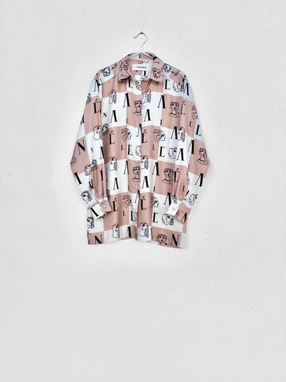 Sample Sale - PANORMOS SILK SHIRT - CHECK LOGO PRINT | BEIGE