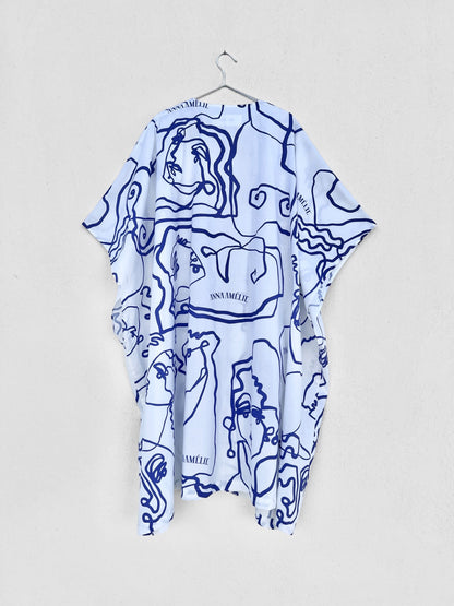 Sample Sale - HYDRA COTTON CAFTAN - LINES PRINT | BLUE & WHITE