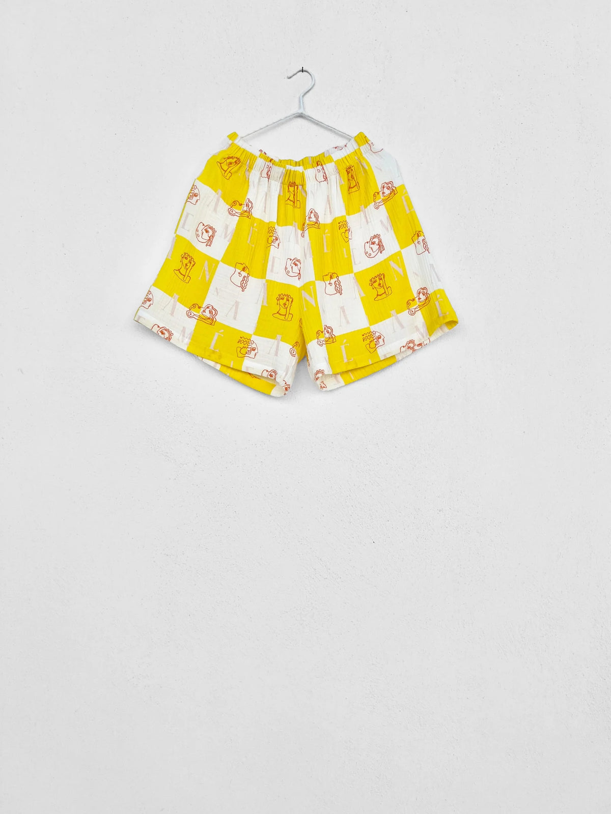 Sample Sale - KIMOLOS GAUZE SHORTS - CHECK LOGO PRINT | YELLOW
