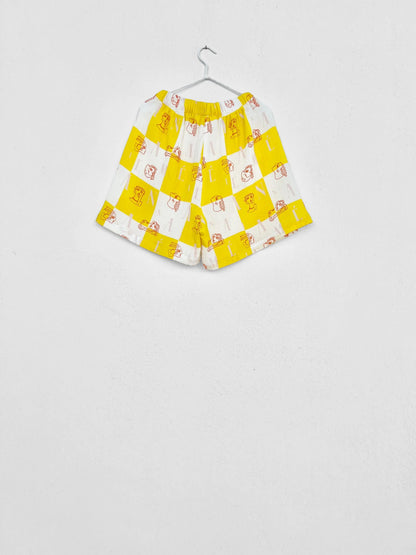 Sample Sale - KIMOLOS GAUZE SHORTS - CHECK LOGO PRINT | YELLOW