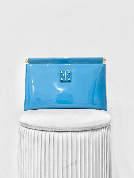Sample Sale - MARLENE “BAGUETTE” CLUTCH  |  BRIGHT BLUE PATENT LEATHER