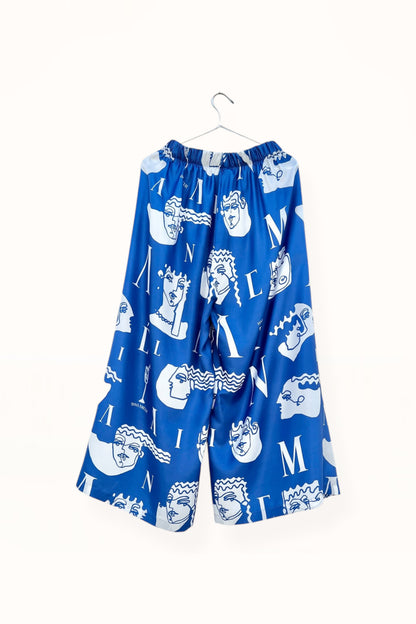 Special Pre-Order |  ELASTICATED WAIST PANTS  | “FACES LOGO PRINT” - GREEK BLUE