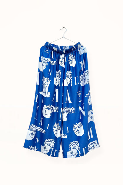 Special Pre-Order |  ELASTICATED WAIST PANTS  | “FACES LOGO PRINT” - GREEK BLUE