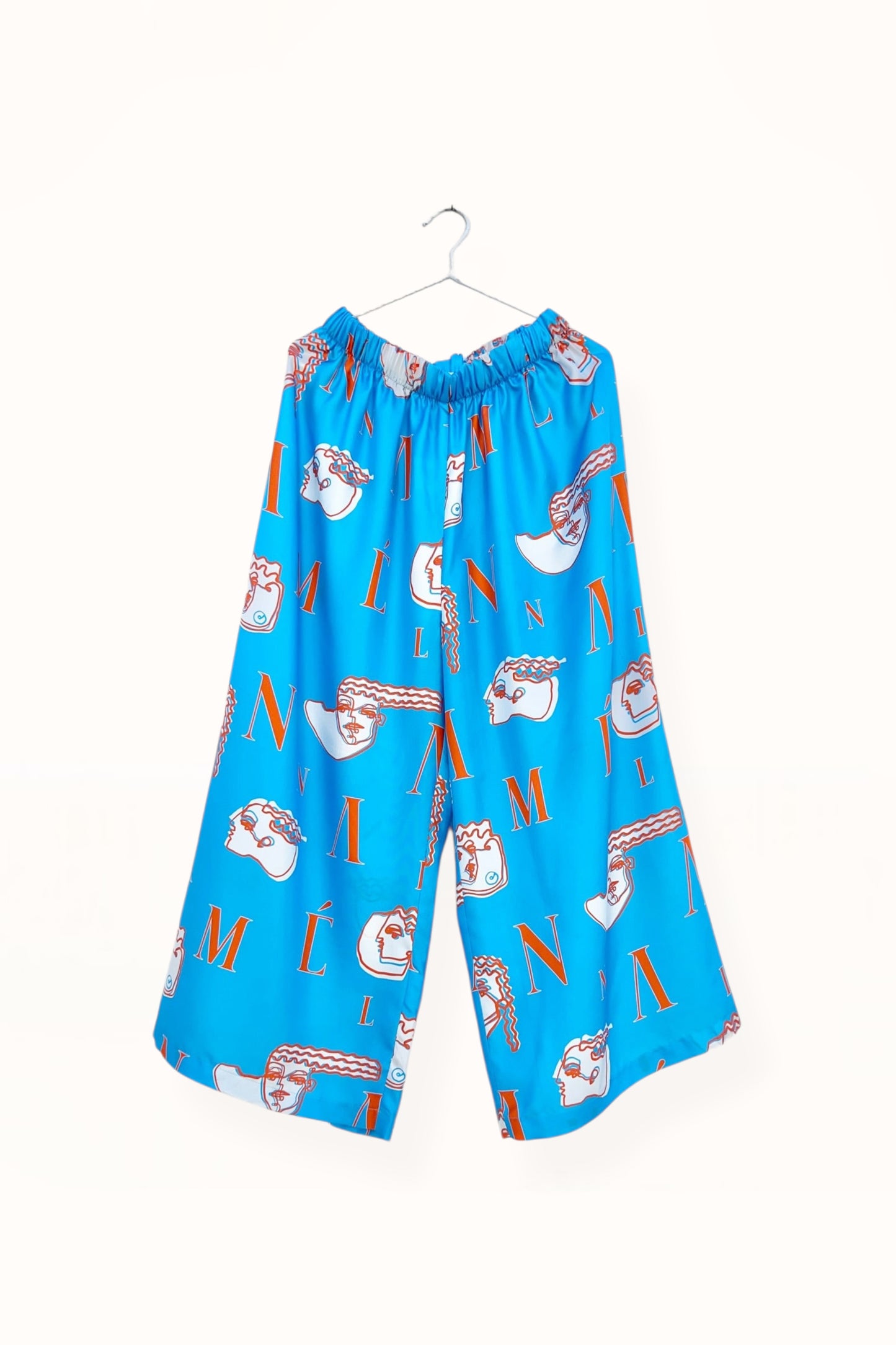 Special Pre-Order |  ELASTICATED WAIST PANTS  | “HEADS LOGO PRINT” - BLUE & ORANGE