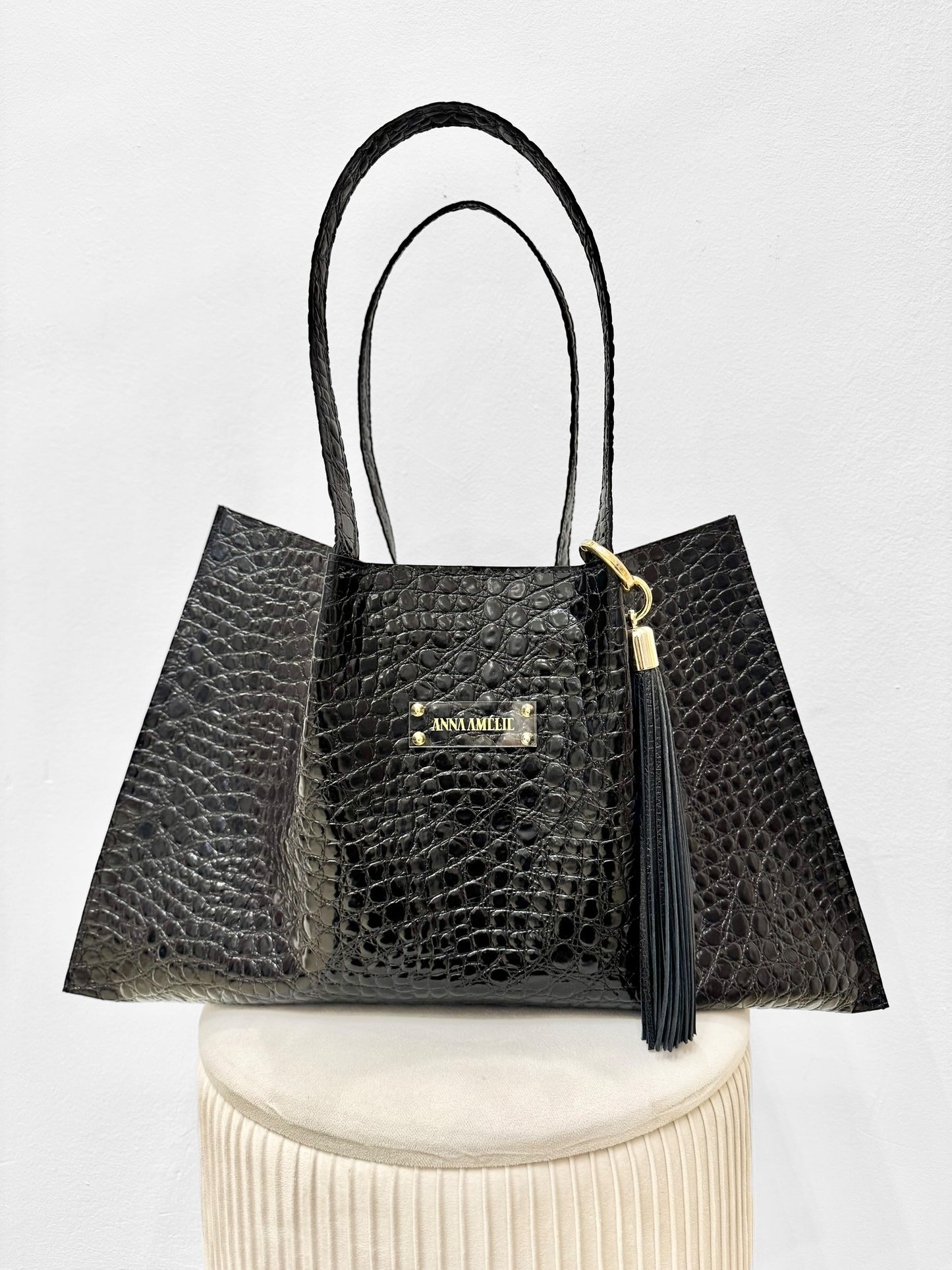 CHARLOTTE BAG - UNIQUE SPECIAL EDITION | BLACK CROC EMBOSSED