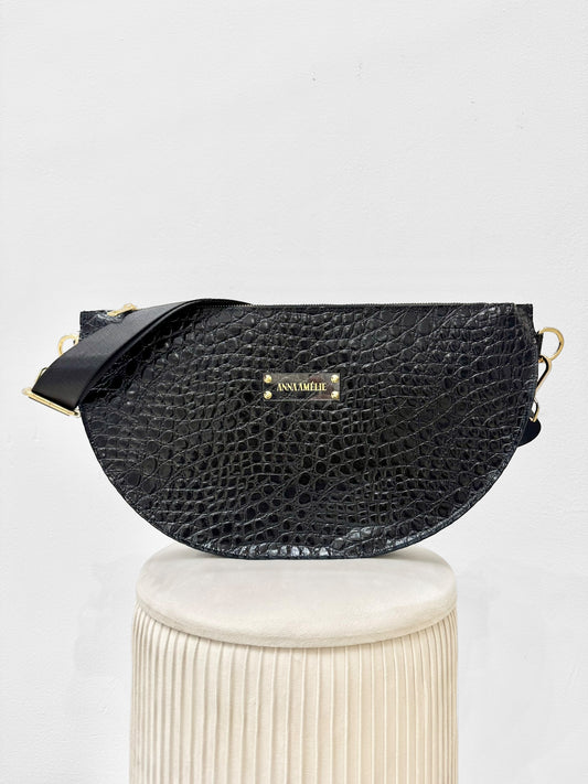 SOPHIE “XL” BELTBAG - BLACK SHINY CROC EMBOSSED LEATHER