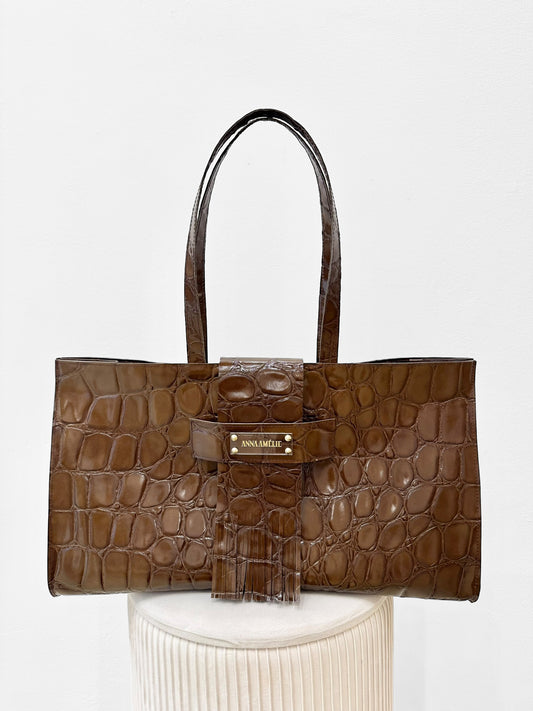 TASHI BAG | CHOCOLATE CROC EMBOSSED LEATHER