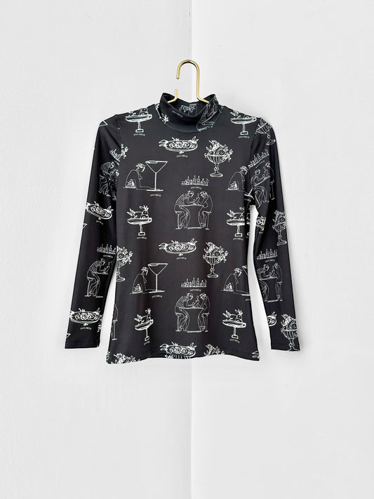 ACTIVEWEAR LONGSLEEVE TOP  - FEAST PRINT | BLACK