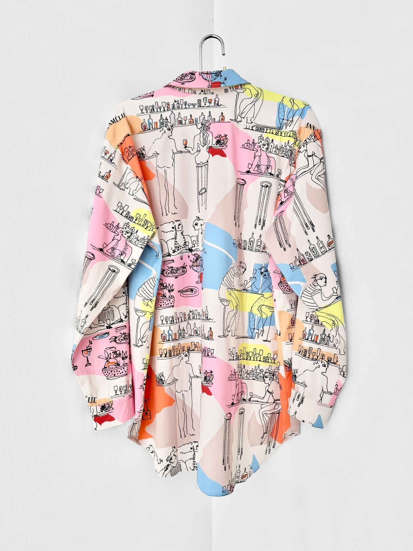 ARGOLIS SATIN SHIRT  - BAR SCENES PRINT | MULTICOLOR POP