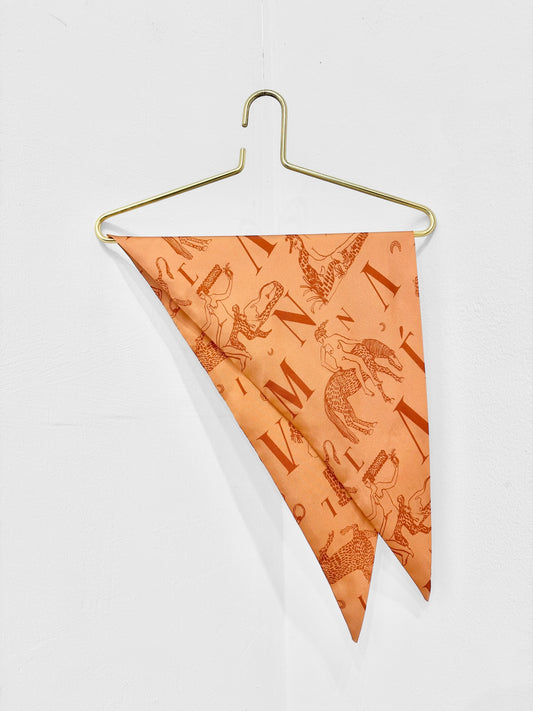 TRIANGLE SILK SCARF - MYTHOLOGY LOGO PRINT | TERRACOTTA