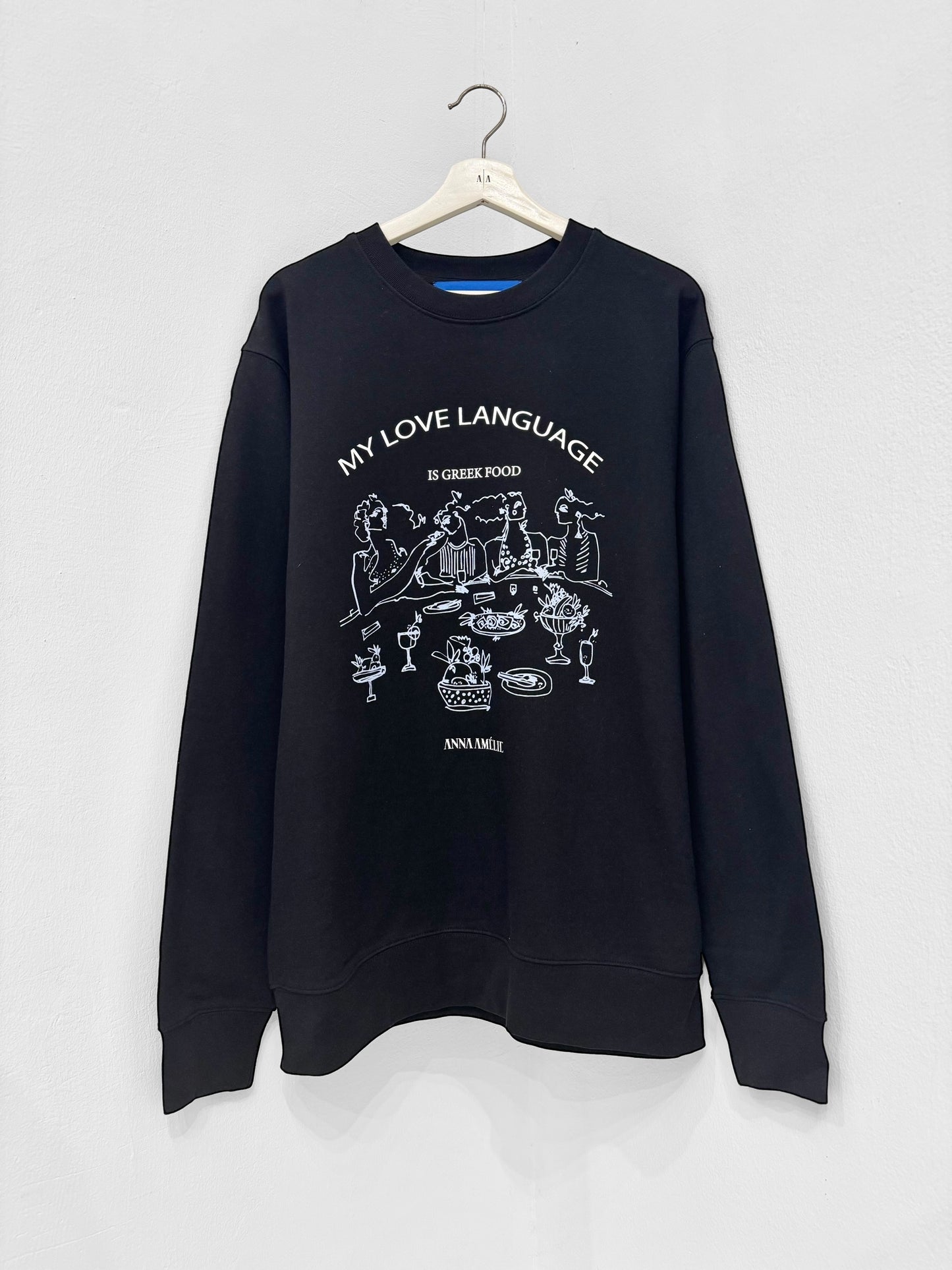 Sample Sale - “MY LOVE LANGUAGE IS GREEK FOOD” SWEATER | BLACK