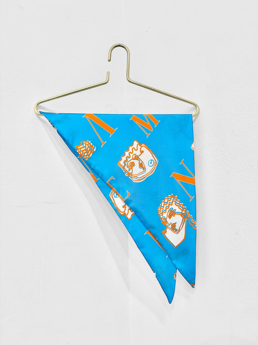 TRIANGLE SILK SCARF - HEADS LOGO PRINT | BLUE & ORANGE