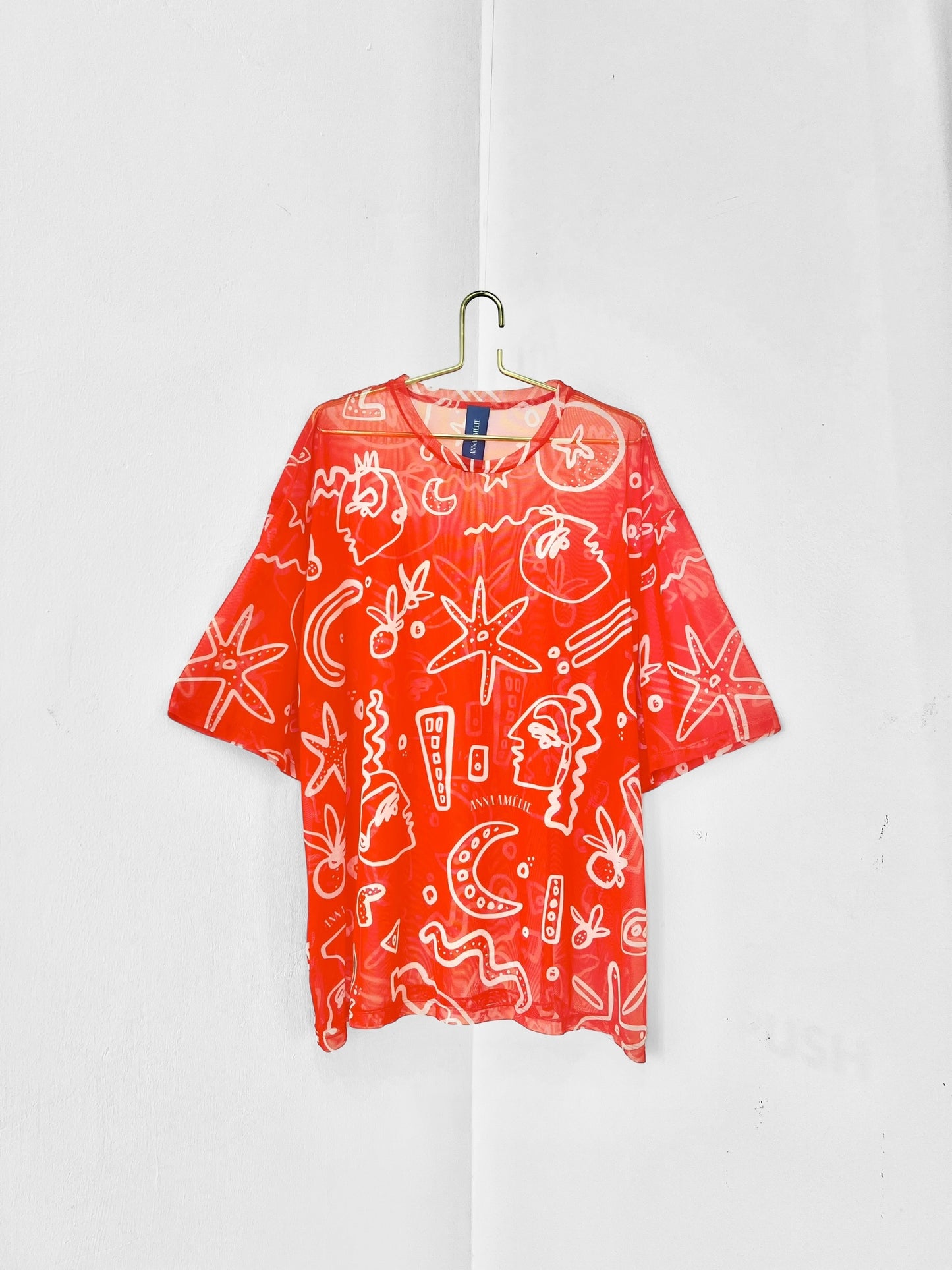 TATTOO MESH T-SHIRT - 90’S SUMMER PRINT | ORANGE & WHITE