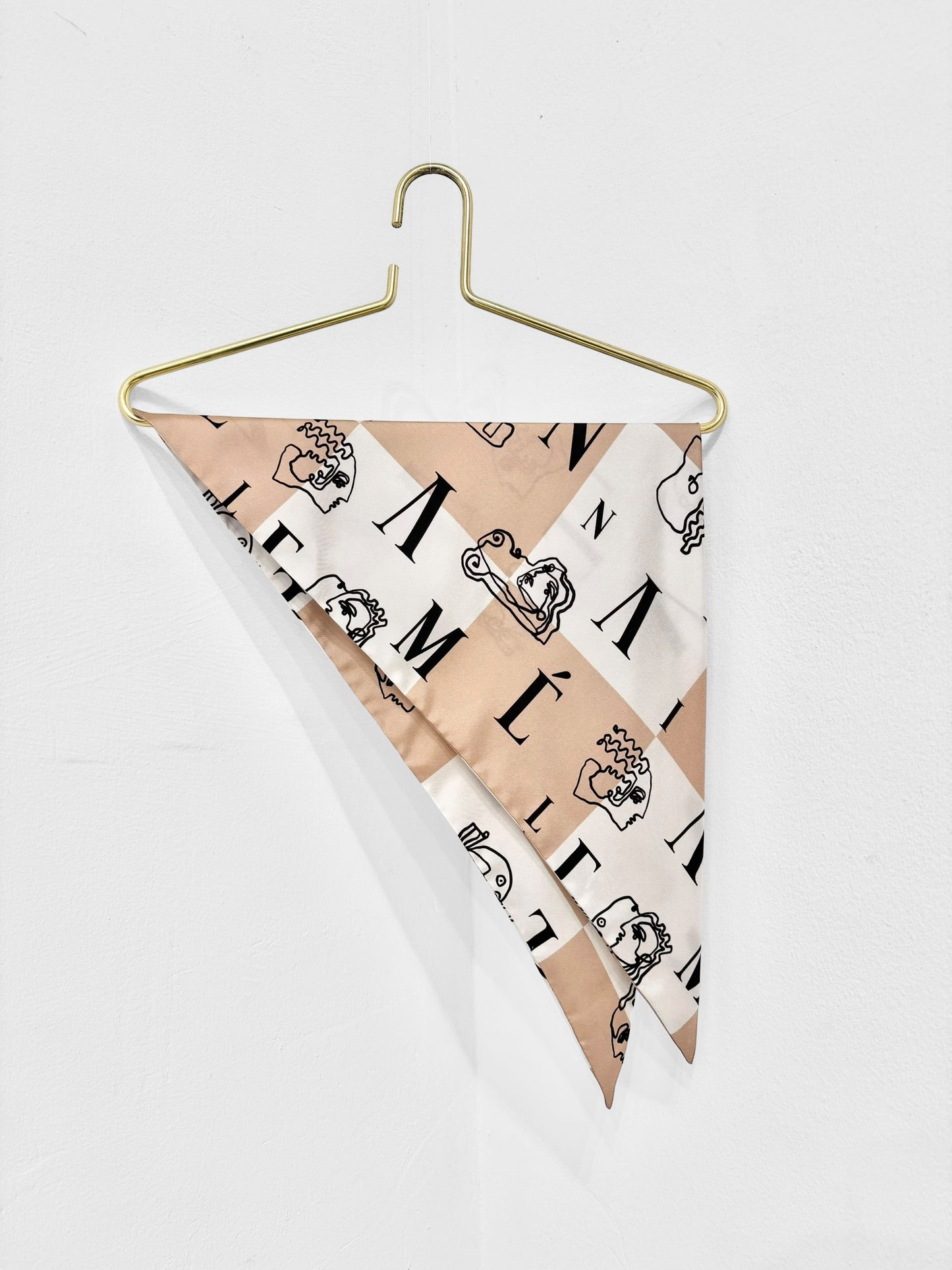 TRIANGLE SILK SCARF - CHECK LOGO PRINT | BEIGE