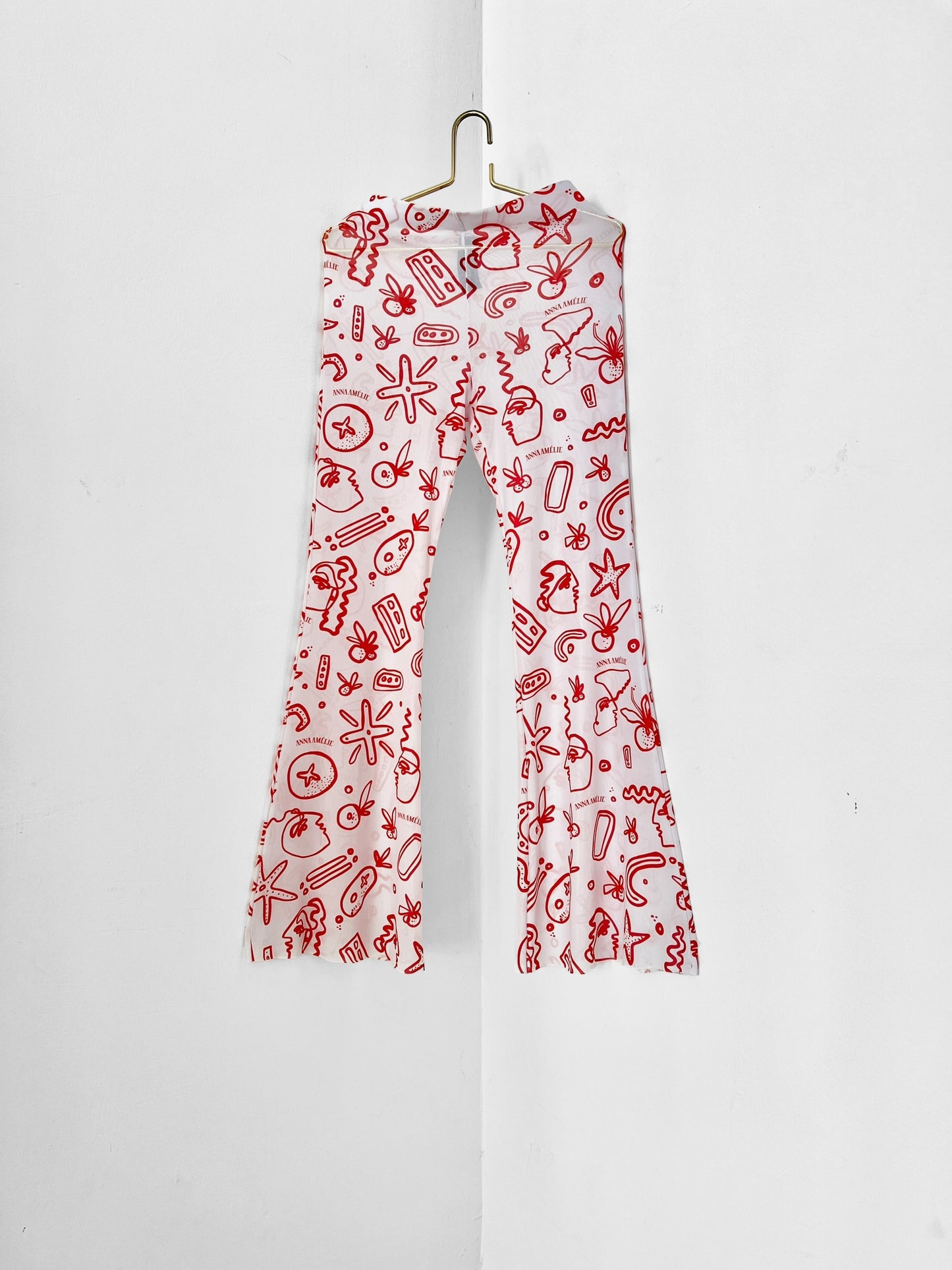 TATTOO MESH FLARE PANTS - 90’S SUMMER PRINT | WHITE & ORANGE