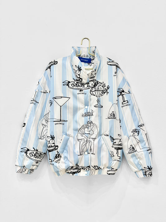 AMELIOU 2.0 PUFFER JACKET  - FEAST PRINT | PALE BLUE & WHITE STRIPED