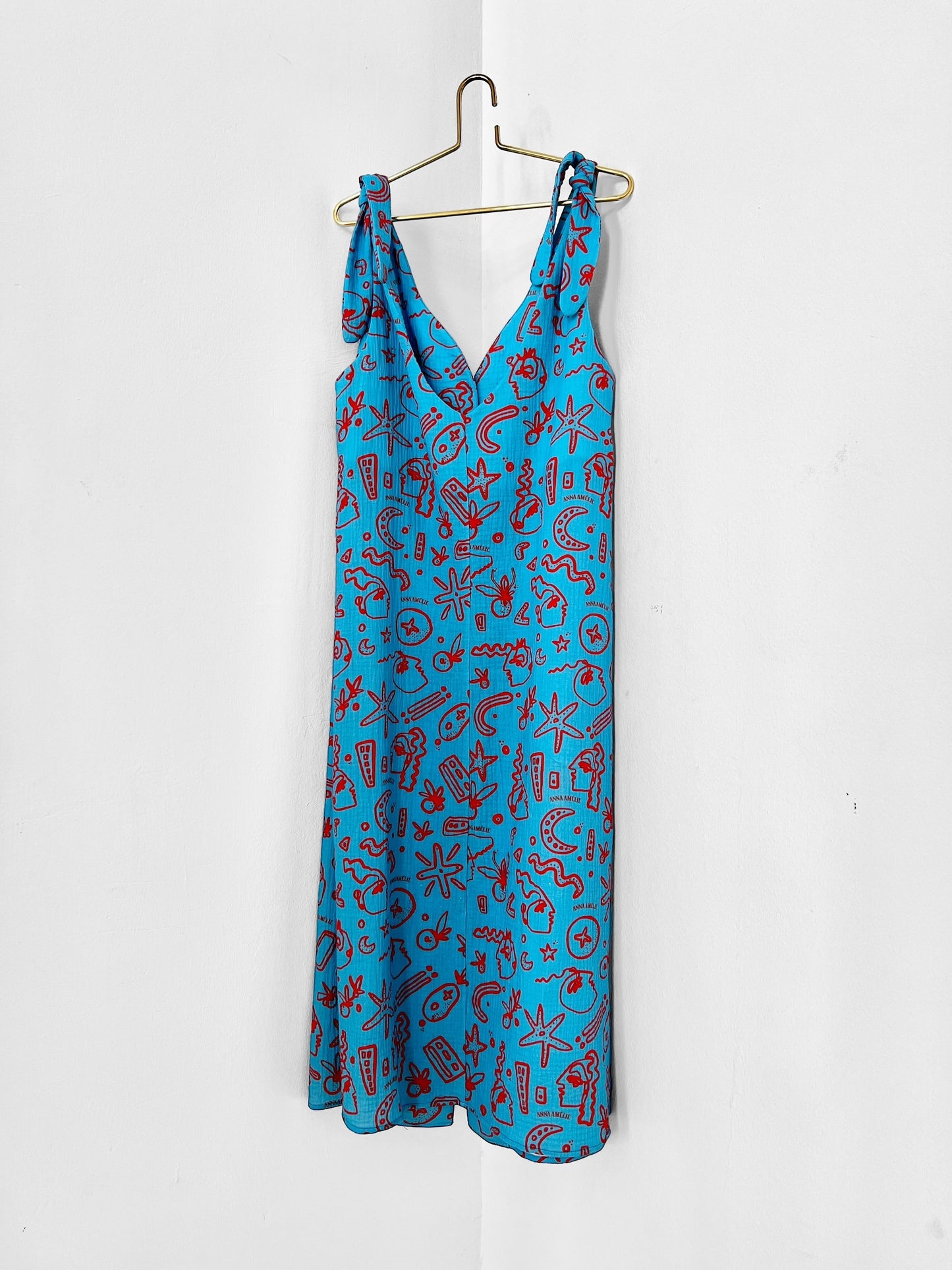 MEGANISI  GAUZE SUNDRESS - 90’S SUMMER PRINT | BLUE & ORANGE