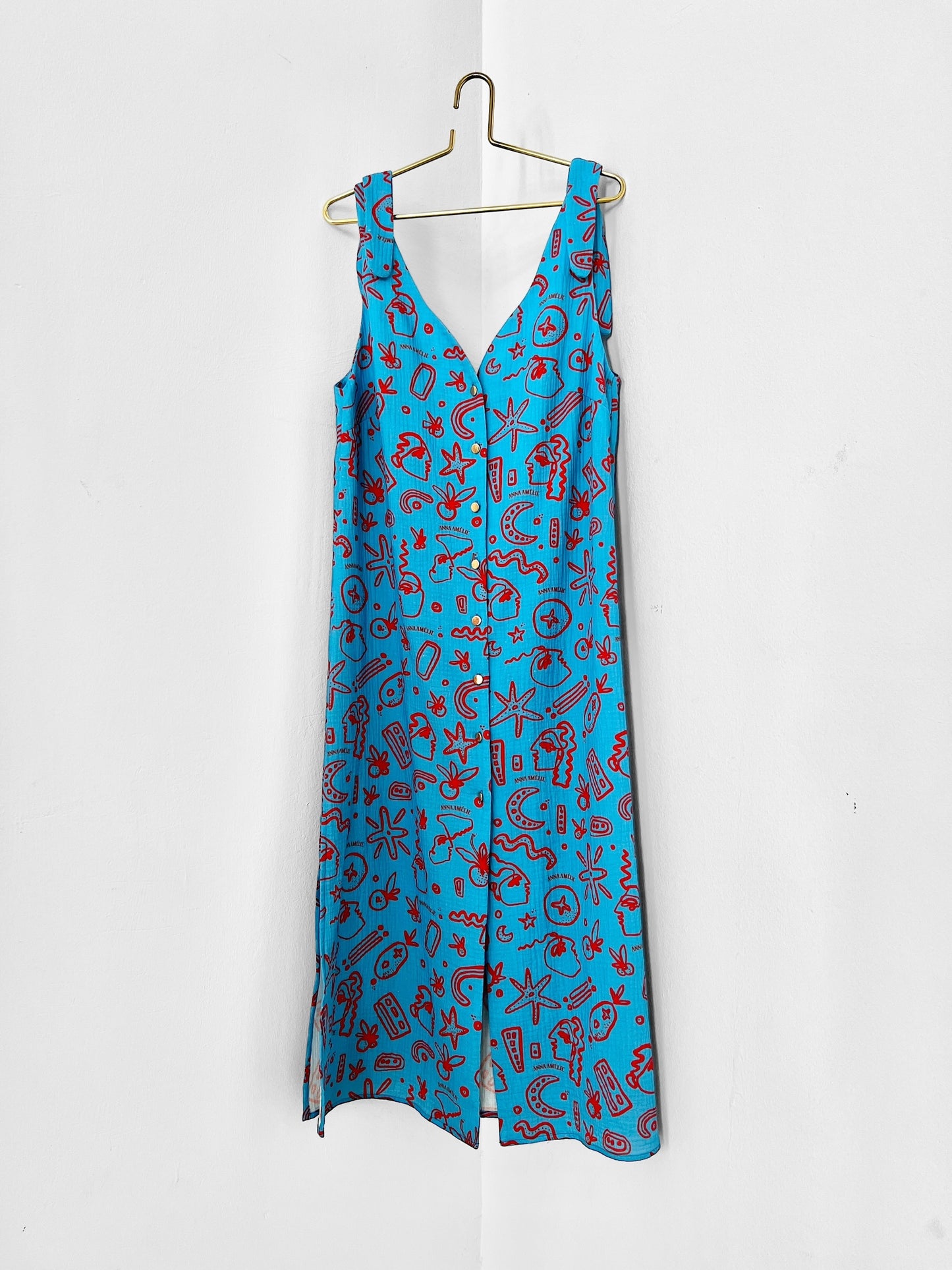 MEGANISI  GAUZE SUNDRESS - 90’S SUMMER PRINT | BLUE & ORANGE