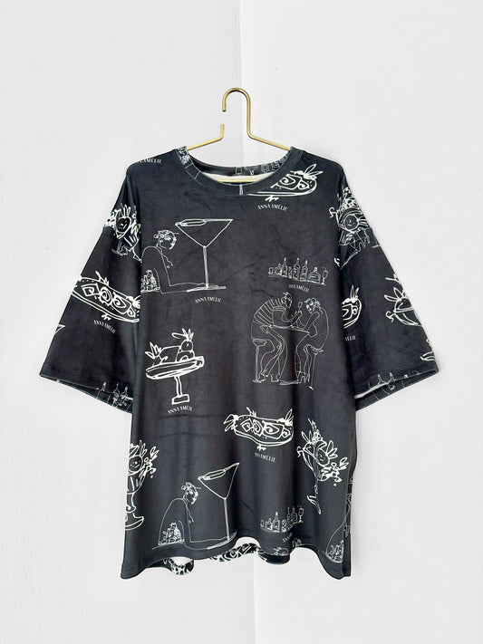 VELVET OVERSIZED T-SHIRT - FEAST PRINT | BLACK