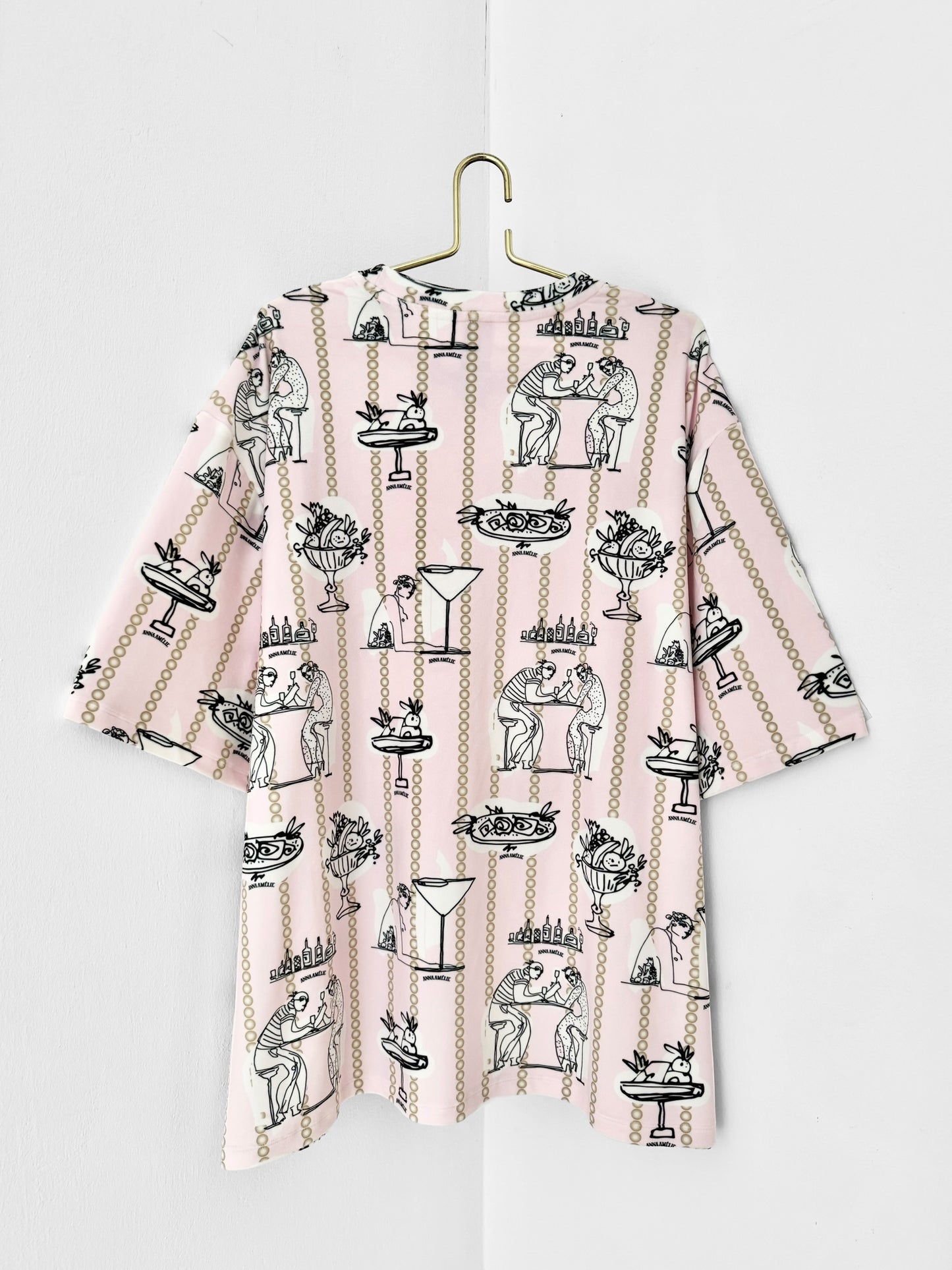 VELVET OVERSIZED T-SHIRT - FEAST PRINT | PINK PEARL