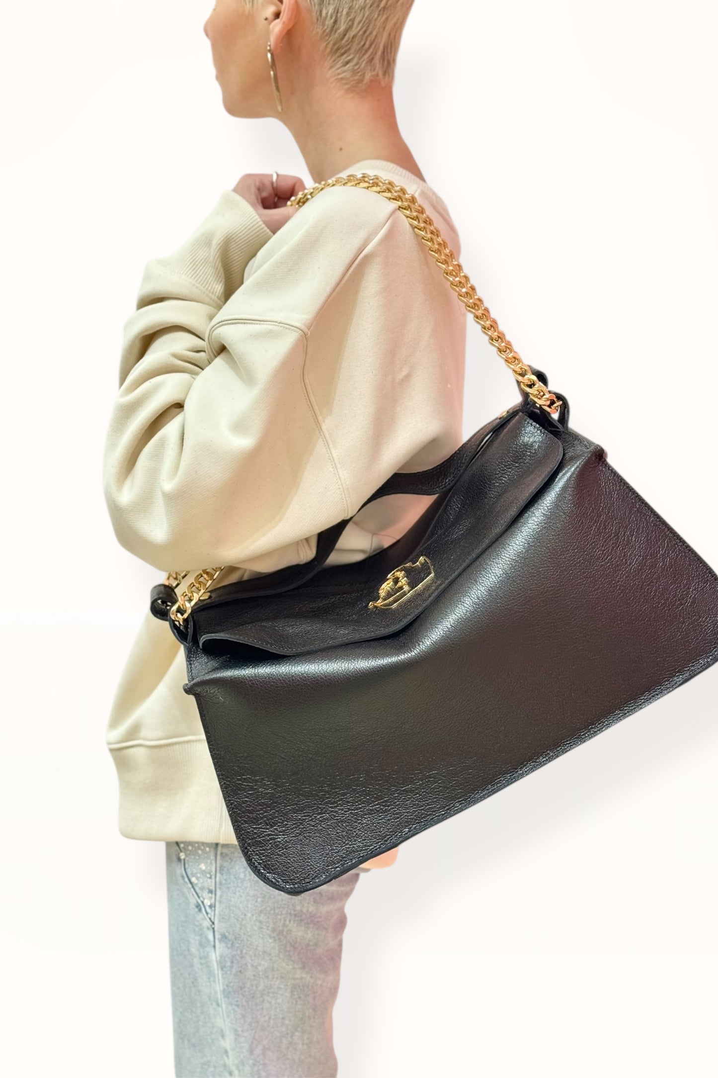 MARINA BAG - BLACK SHINY GRAINED LEATHER