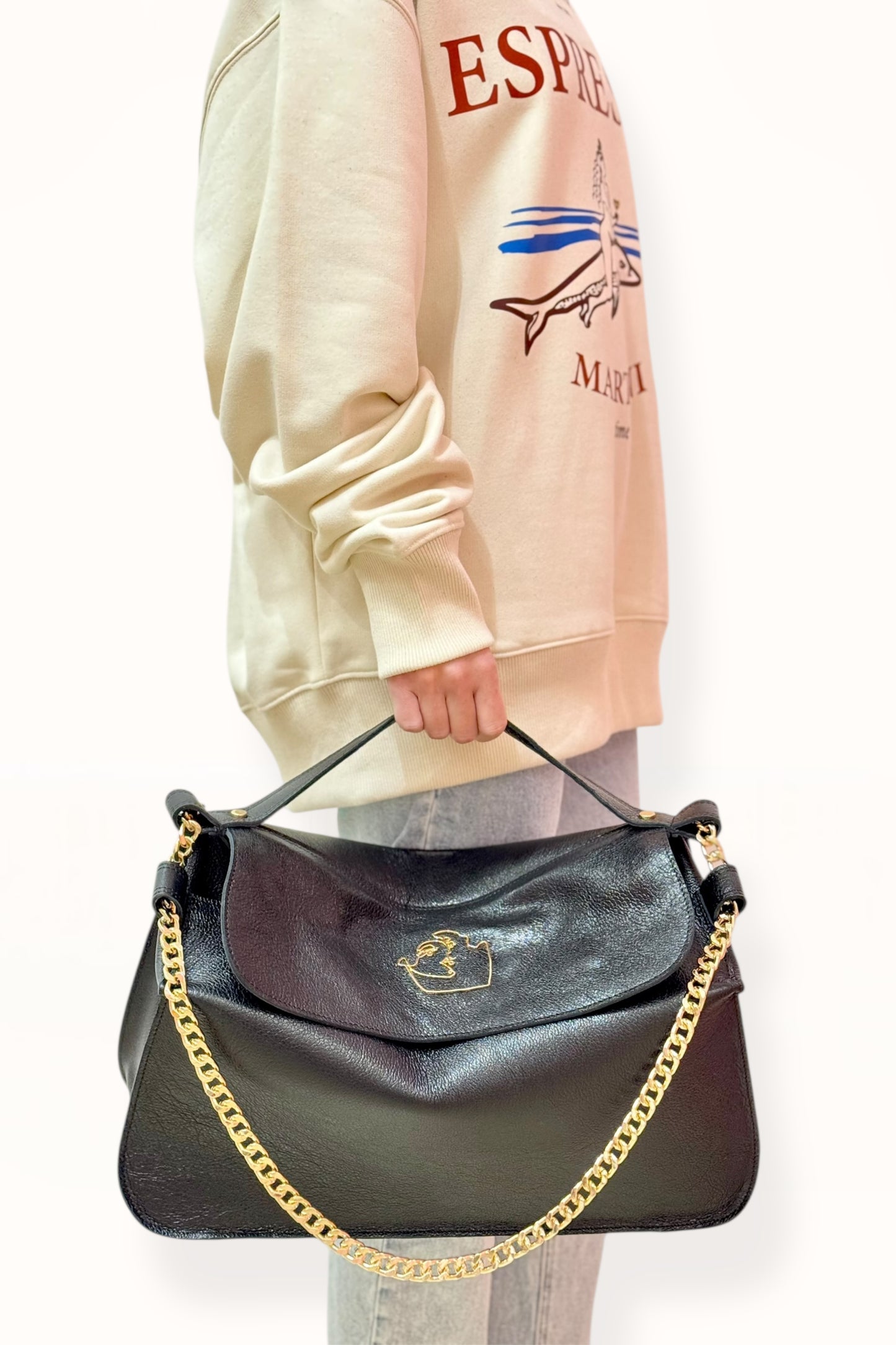 MARINA BAG - BLACK SHINY GRAINED LEATHER