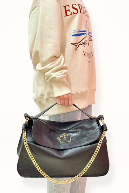 MARINA BAG - BLACK SHINY GRAINED LEATHER