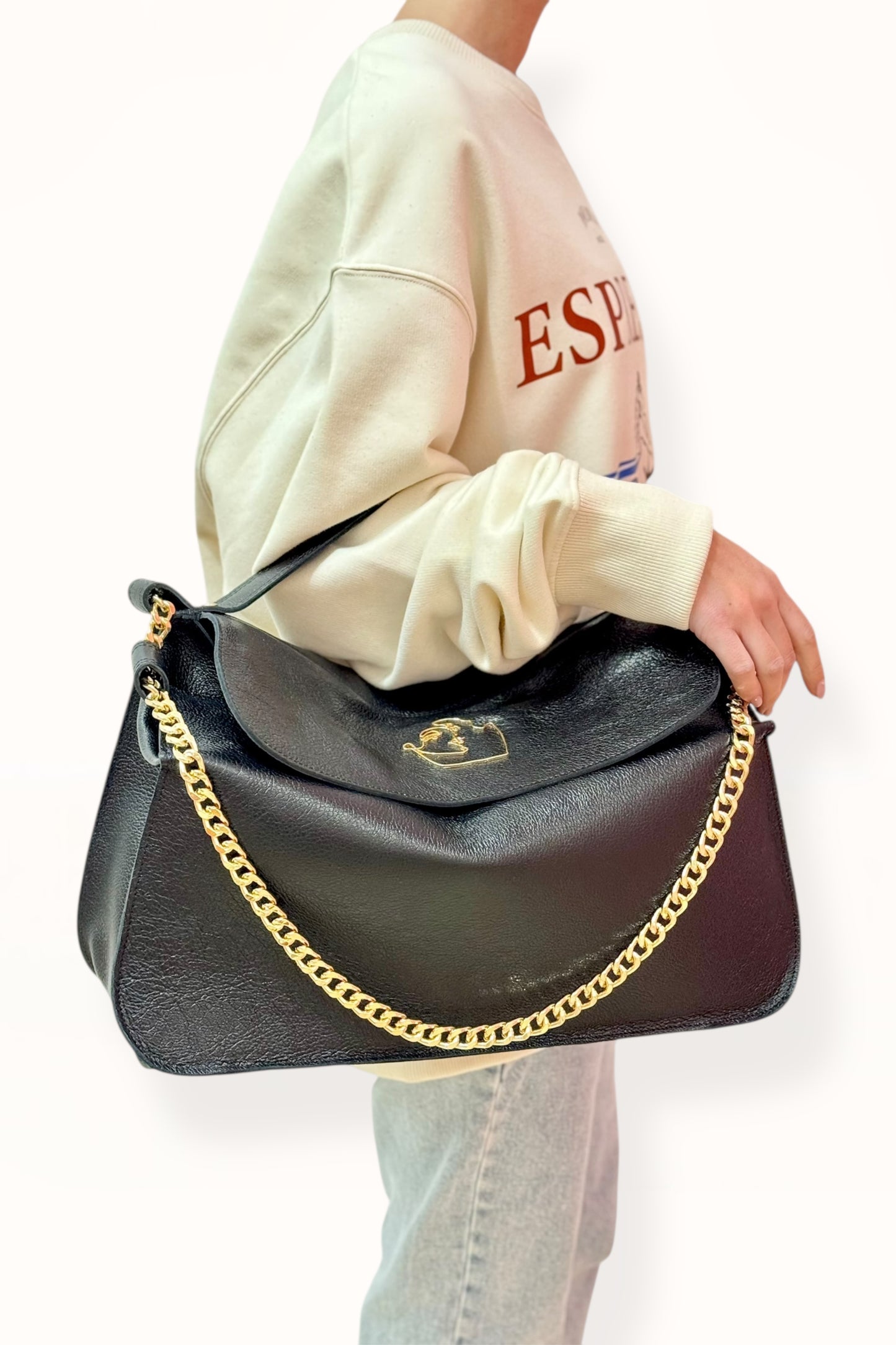 MARINA BAG - BLACK SHINY GRAINED LEATHER