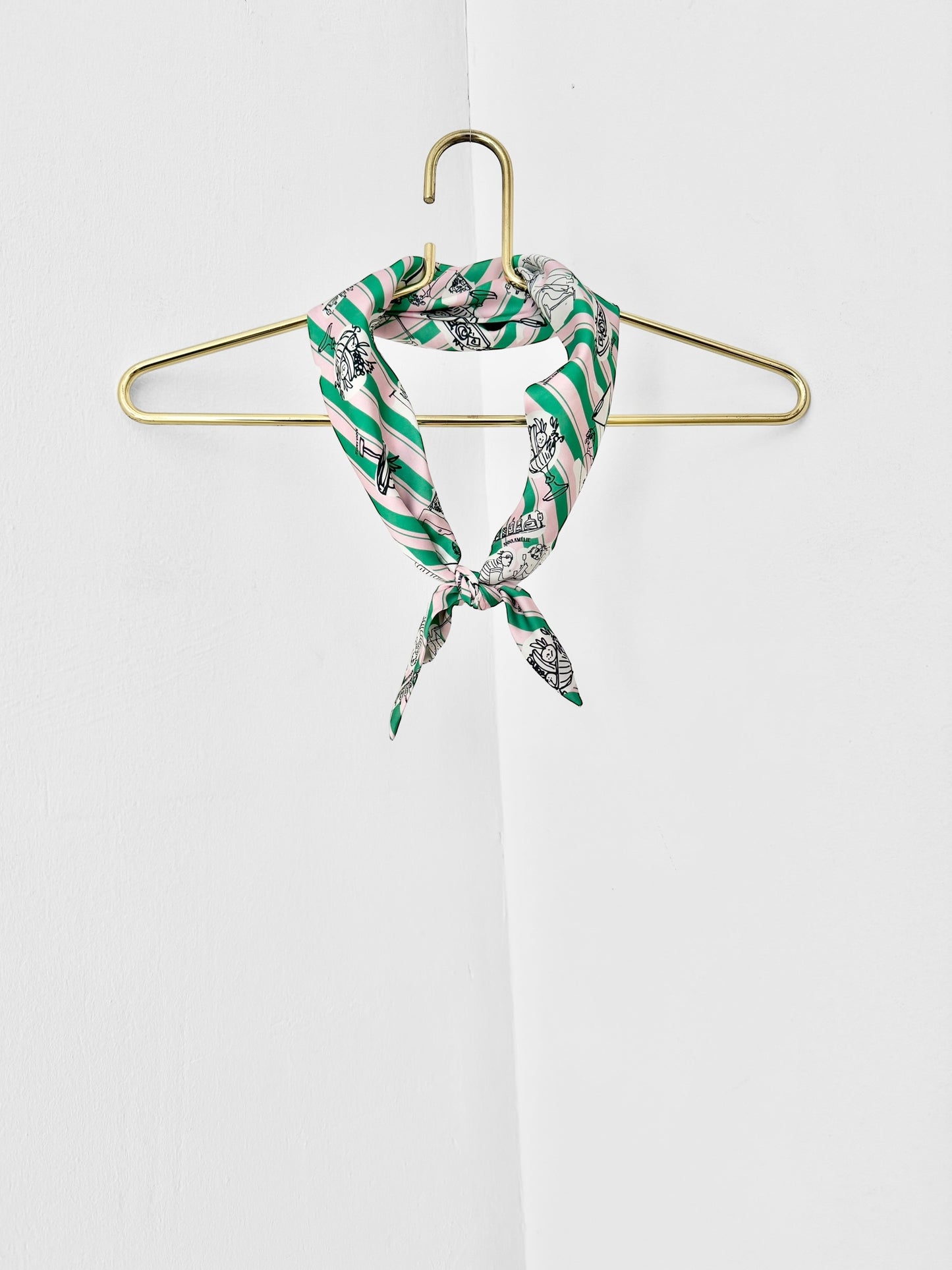 TRIANGLE SCARF - FEAST PRINT | GREEN & PINK STRIPED