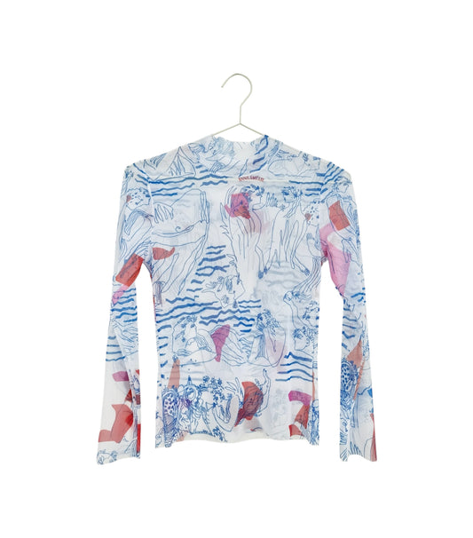TATTOO MESH TOP - “AEGEAN SEA”  PRINT | WHITE
