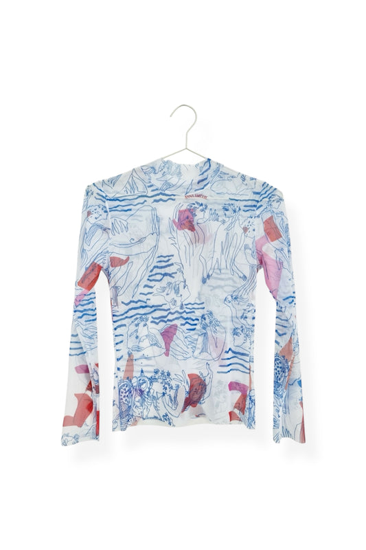 TATTOO MESH TOP - “AEGEAN SEA”  PRINT | WHITE
