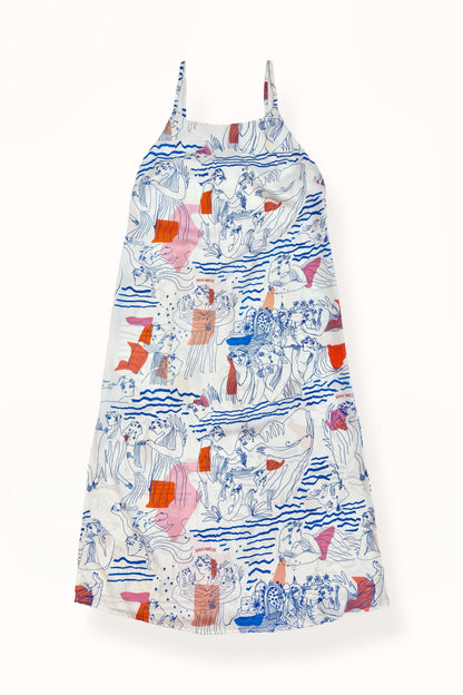 DEMITRA DRESS - “AEGEAN SEA” PRINT | WHITE