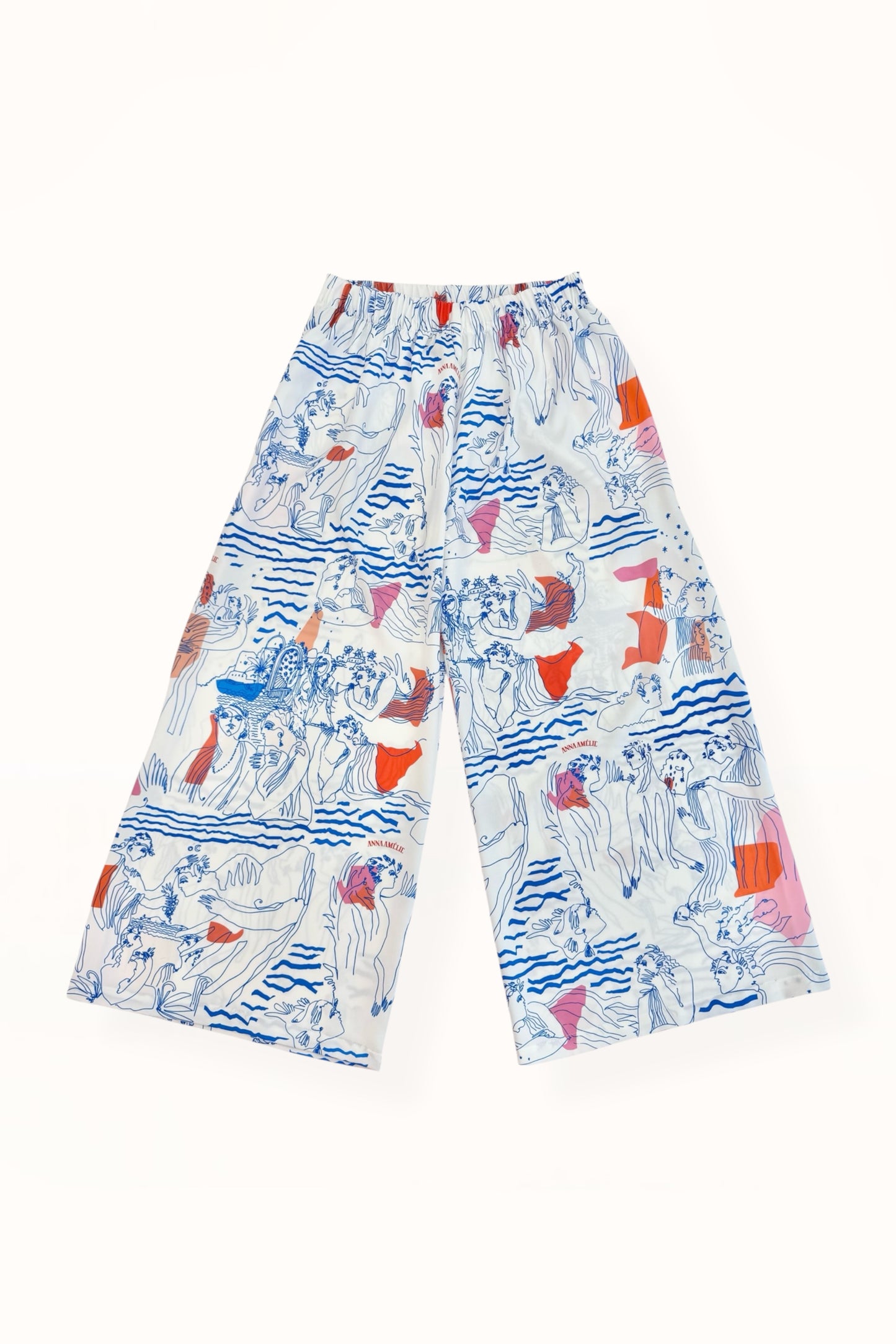 Special Pre-Order |  ELASTICATED WAIST PANTS  | “AEGEAN SEA PRINT” | WHITE