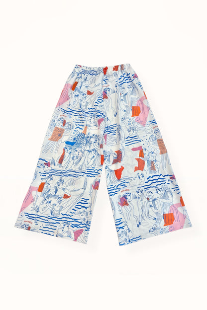 Special Pre-Order |  ELASTICATED WAIST PANTS  | “AEGEAN SEA PRINT” | WHITE