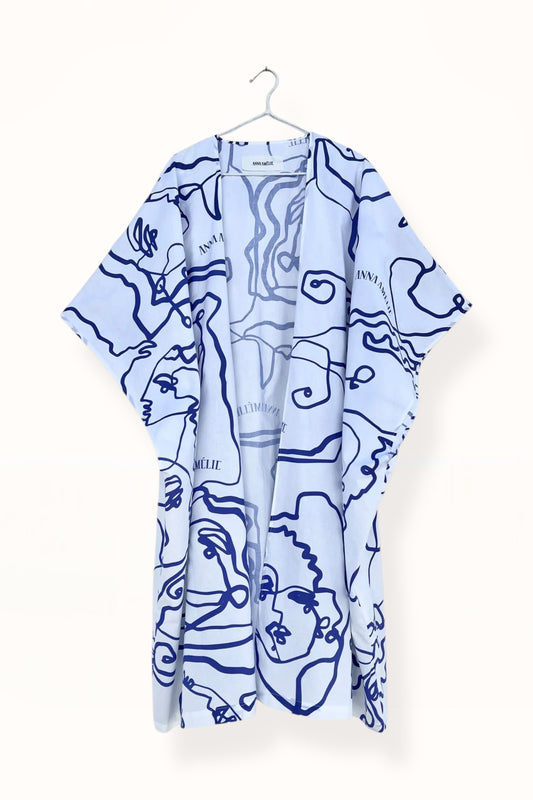 Special Pre-Order |  CAFTAN - LINES PRINT | BLUE & WHITE