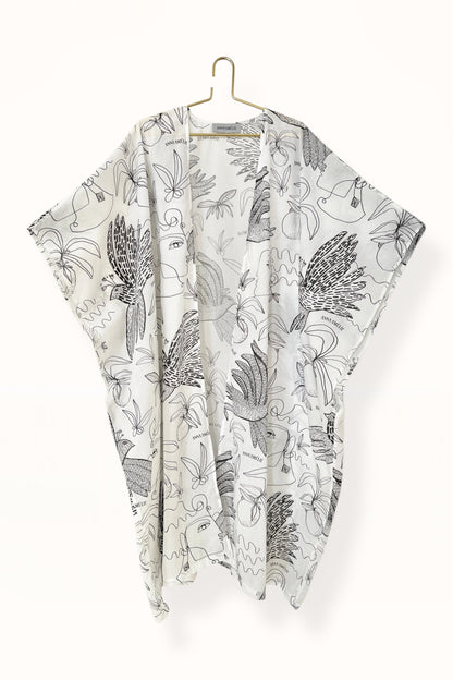 Special Pre-Order |  CAFTAN | BIRDS PRINT - BLACK & WHITE