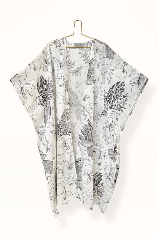 Special Pre-Order |  CAFTAN | BIRDS PRINT - BLACK & WHITE