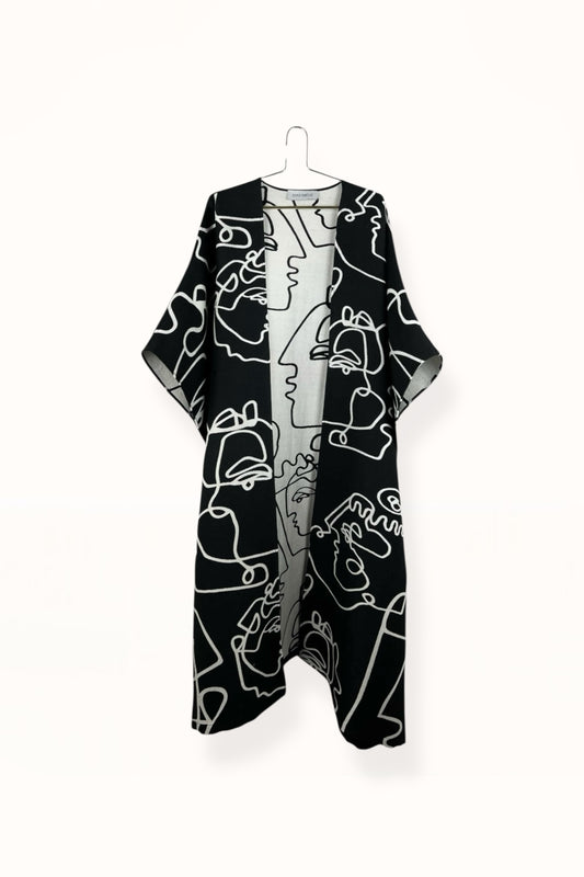 GIONA WOOL CAFTAN - BLACK & WHITE JACQUARD