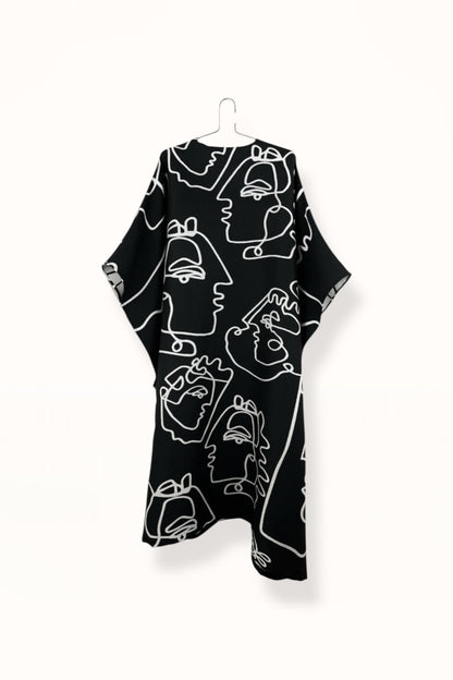 GIONA WOOL CAFTAN - BLACK & WHITE JACQUARD