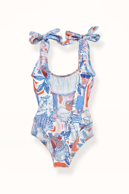 MESH PANEL ONE-PIECE SWIMSUIT  - “BEST OF GREECE” PRINT | MULTICOLOR