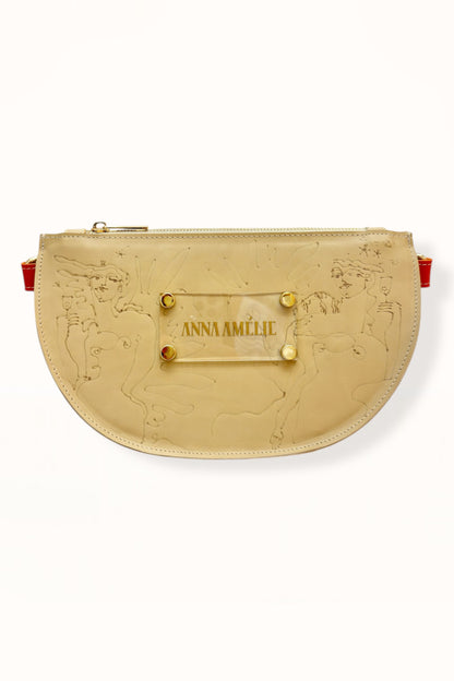 SOPHIE “L” BELTBAG  -  BEIGE  w. UNIQUE DRAWING | ORANGE STRAP