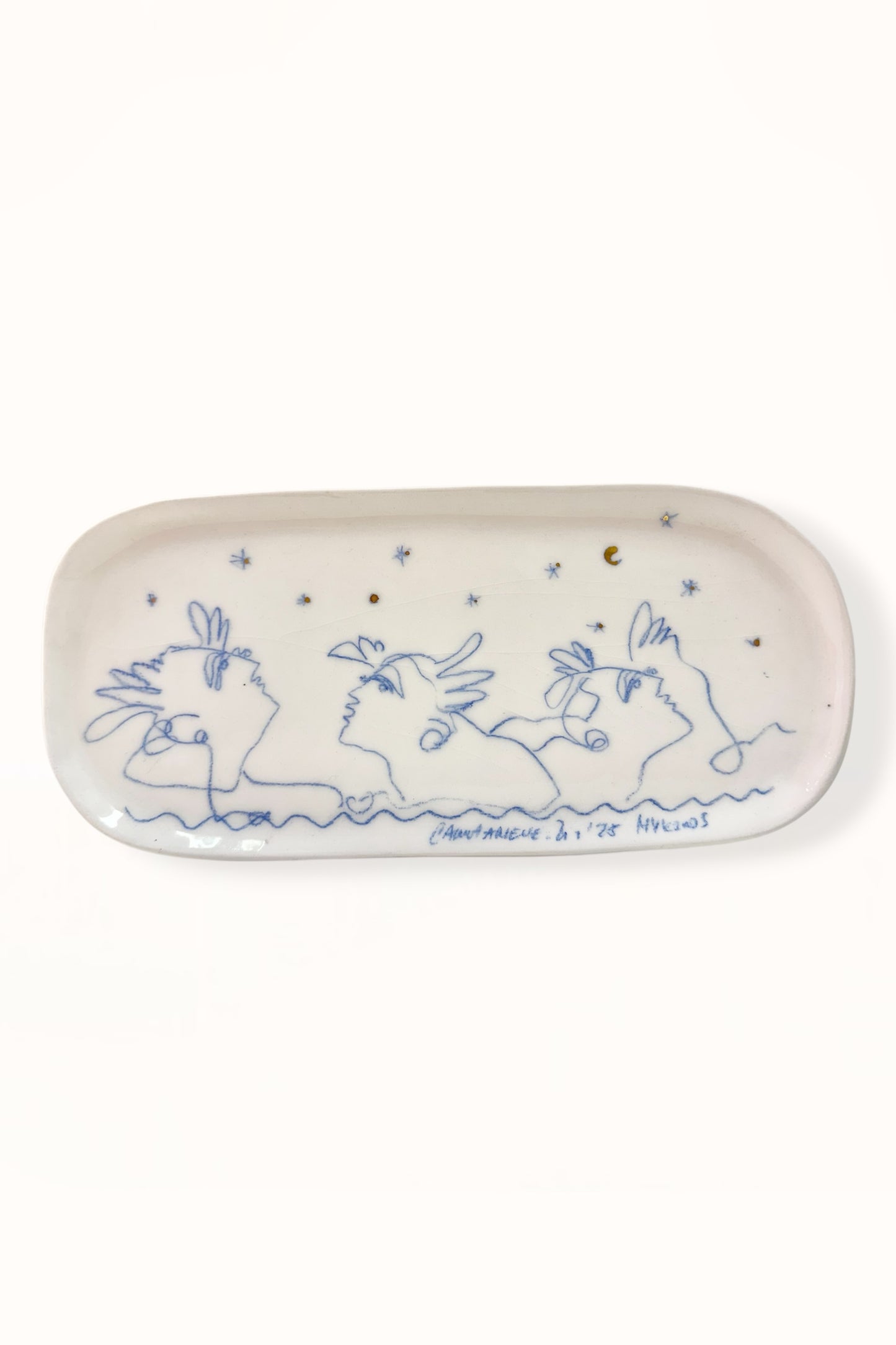 ELONGATED CERAMIC PLATE | BLUE & GOLD -  No. 1