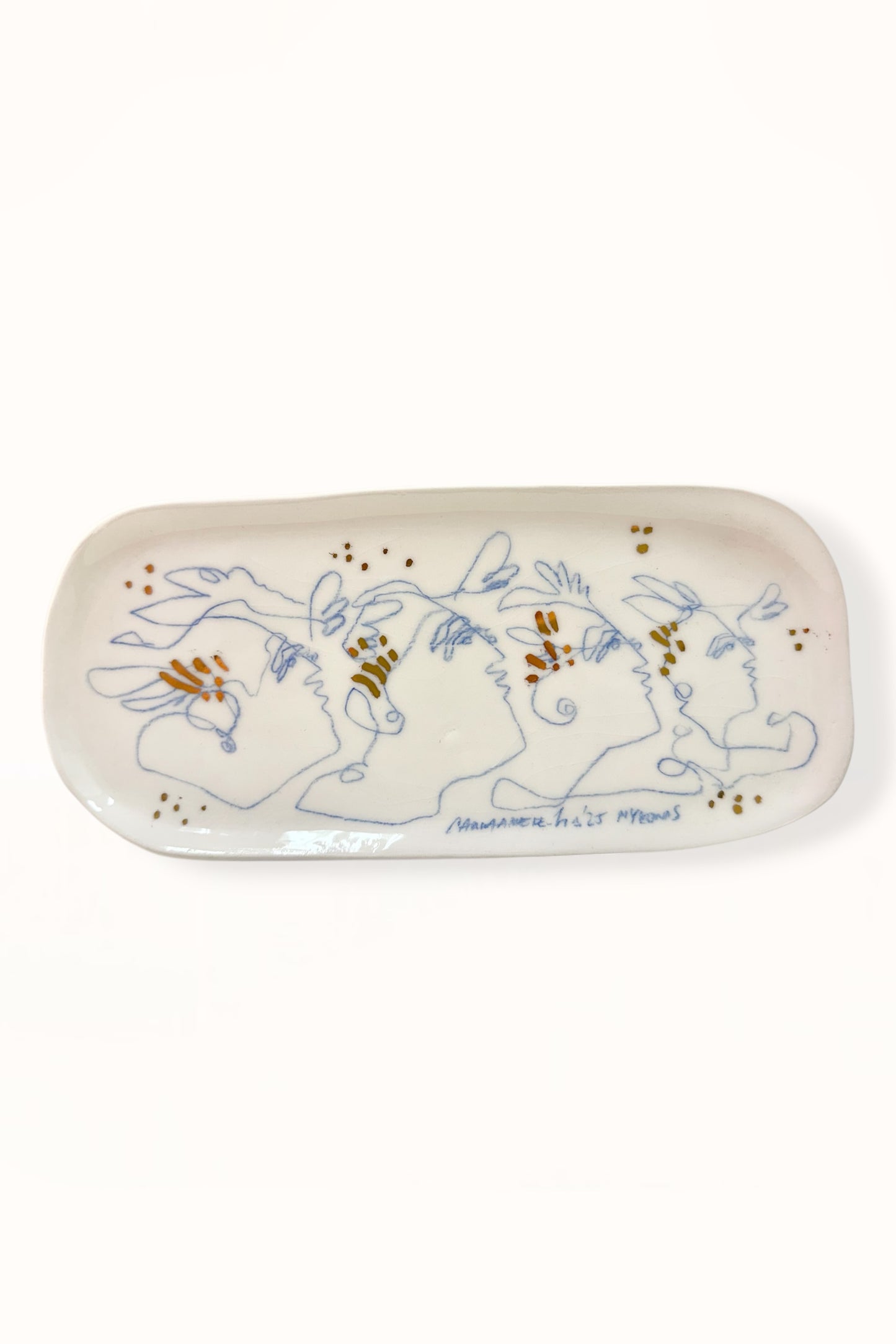 ELONGATED CERAMIC PLATE | BLUE & GOLD -  No. 2