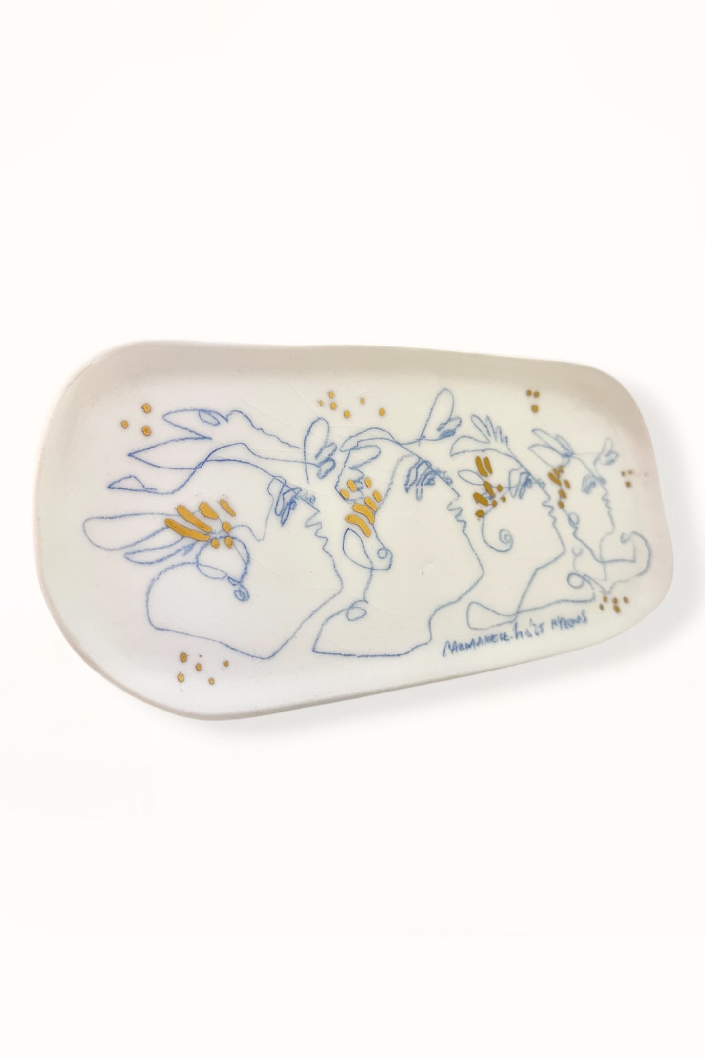 ELONGATED CERAMIC PLATE | BLUE & GOLD -  No. 2
