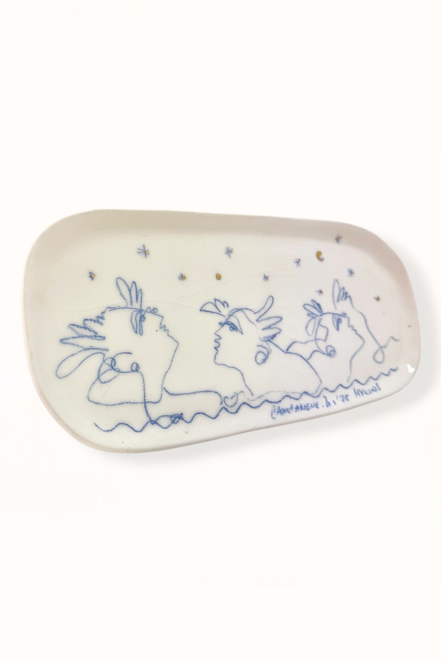 ELONGATED CERAMIC PLATE | BLUE & GOLD -  No. 1