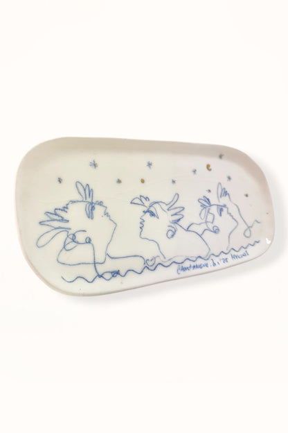 ELONGATED CERAMIC PLATE | BLUE & GOLD -  No. 1